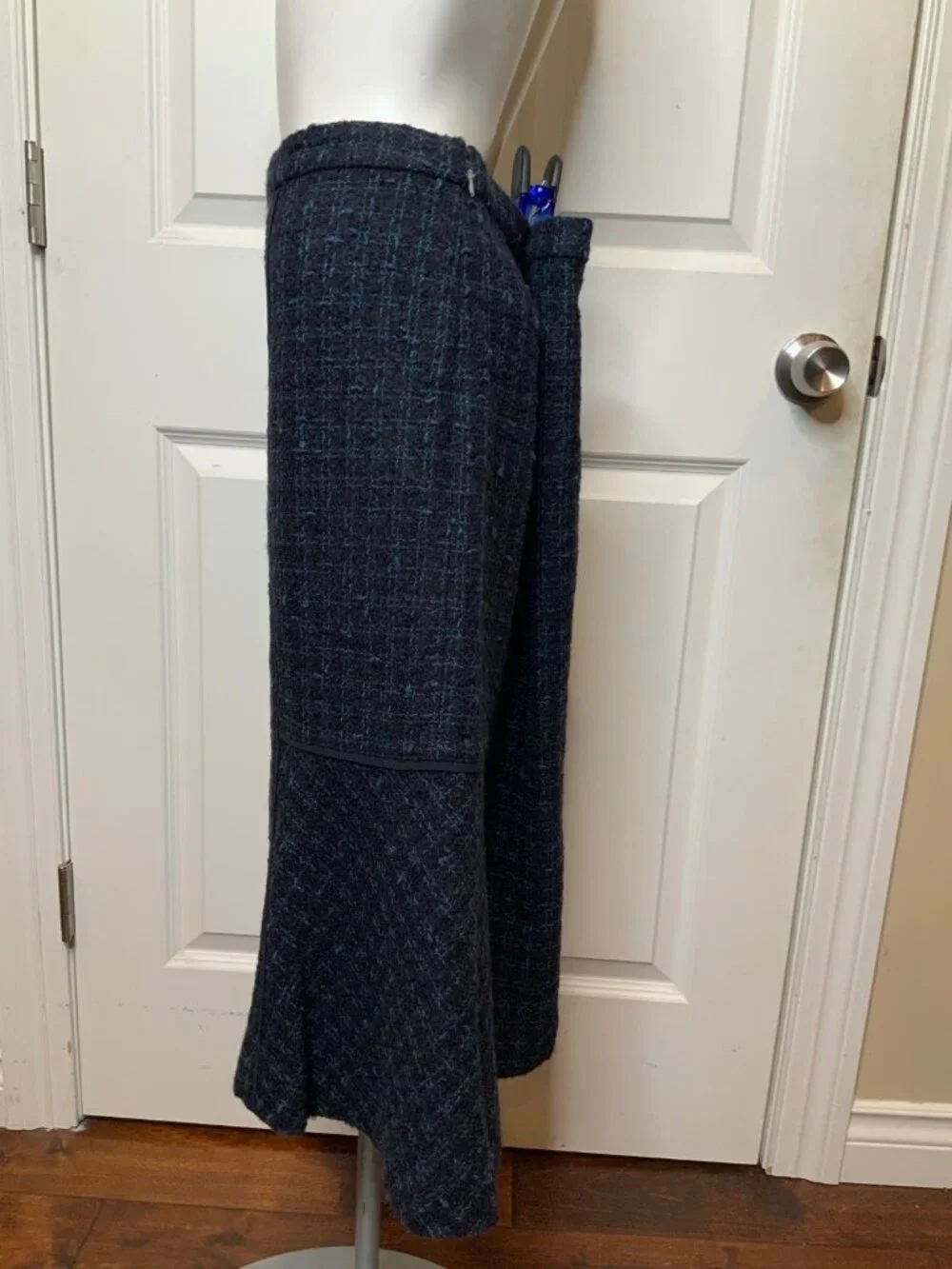 Tory Burch Blue Tweed Wool Flare Skirt, Size 12